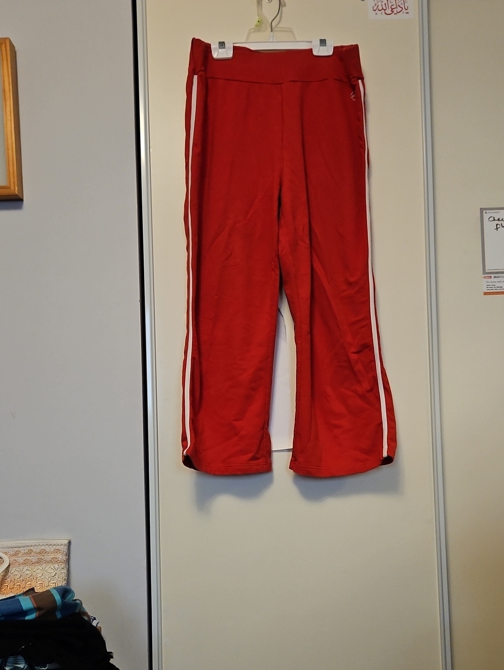 Red Women's Track Joggers with White Side Stripes